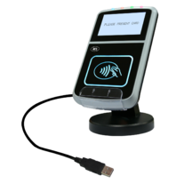 ACR123U Intelligent Contactless Reader with LCD, ISO 14443-4 compatibility, seamlessly integrates with existing POS terminals or cash registers, providing a convenient cashless payment solution